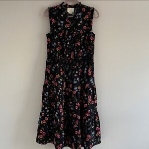 Kate Spade Floral Black Dress Midi Size L